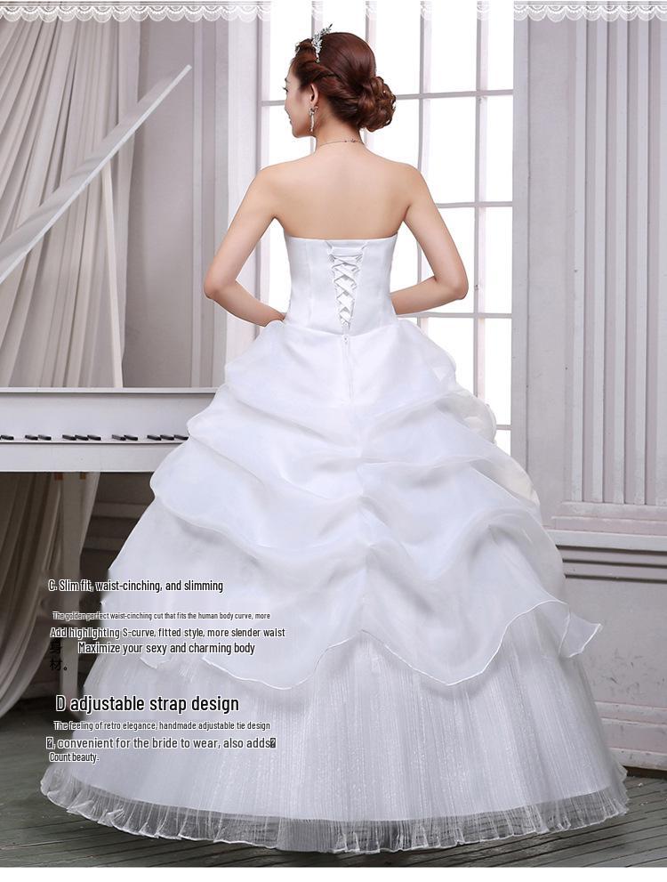 2025 Белое кружевное платье без бретелек на шнуровке в корейском стиле длиной до пола из органзы