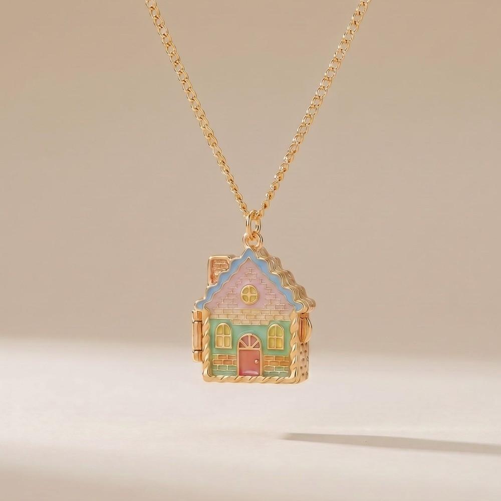 Fairy Tale Gingerbread House Necklace Open and Close Pendant Fashion Necklace Women