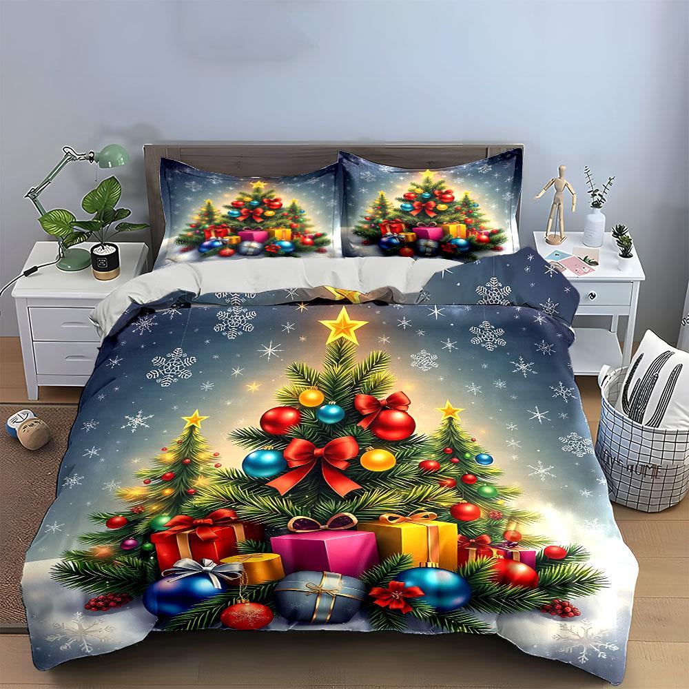 Christmas Tree & Gifts Scene Bedding Duvet Cover Set Duvet Cover Pillowcases (1*Duvet Cover 2*Pillowcases, without duvet insert)