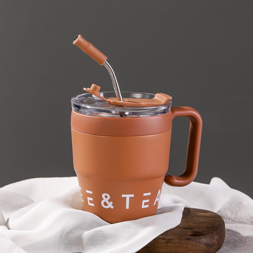 Чашка для кофе Wake Up с ручкой и трубочкой, кофейная чашка из нержавеющей стали, термос, мужские и женские кружки для воды, офисные кружки