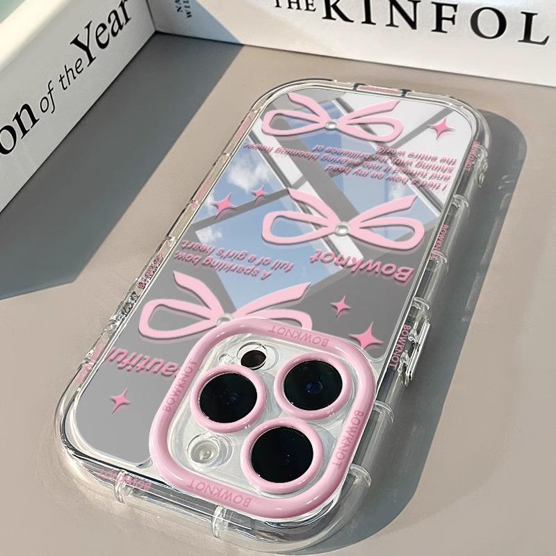 Pink Bow Suitable for IPhone16promax Phone Case Apple 14 Mirror Cream 12 Creative 17 15
