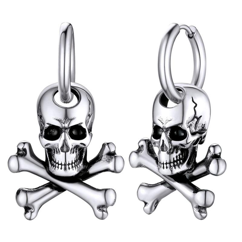 1 Pair of 316L Stainless Steel Retro Gothic Skull Men's Earrings, Halloween Gift Hip Hop Jewelry for Men and Women Fashion
