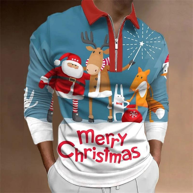 Мужская мода весна осень полиэстер Zippo рубашка поло рождественская 3D цифровая печать повседневная рубашка поло топы