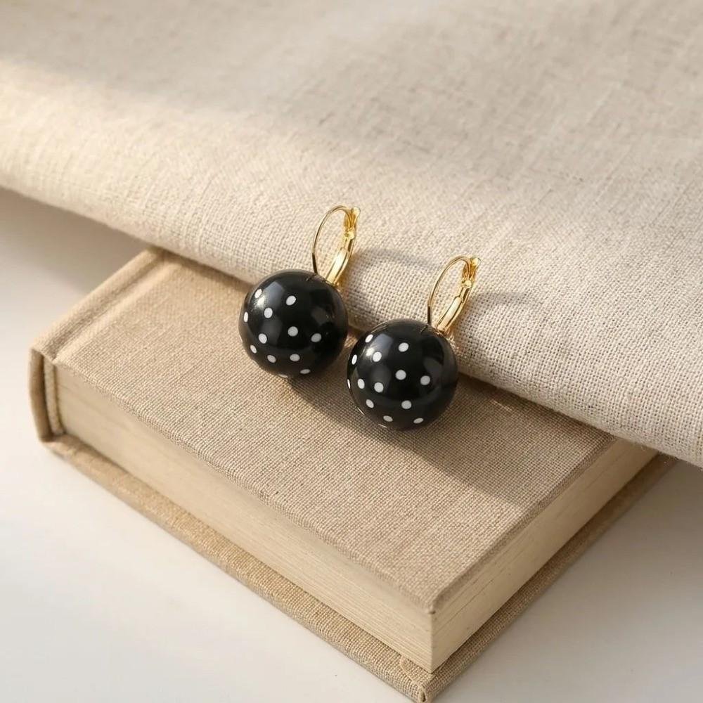 Zinc Zinc Alloy Polka Dot Earrings Black White Dangle Earrings Fashion Round Ball Ear Buckles  Party Wear