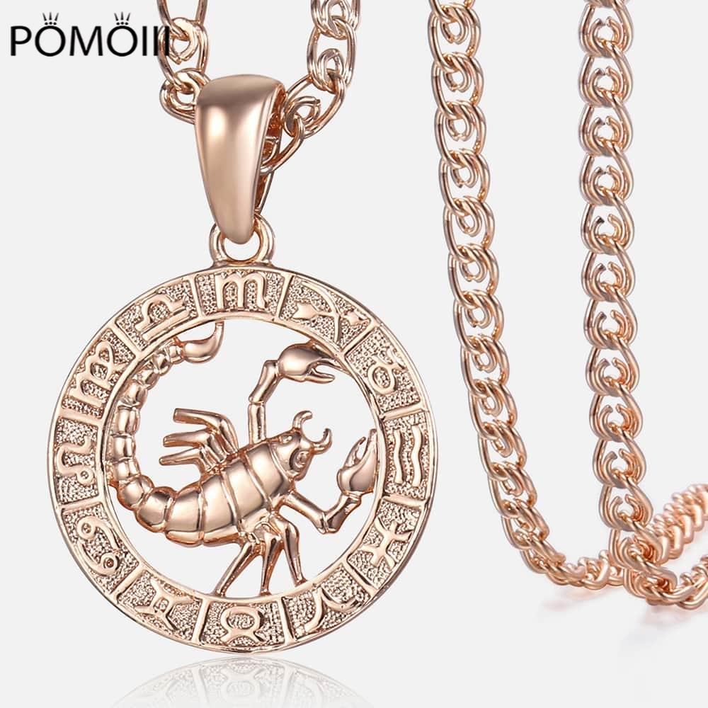 Women's Zodiac Sign Pendant 12 Constellation Charm Rose Gold Necklace Aries Leo Scorpio 3mm Snail Jewelry GP278