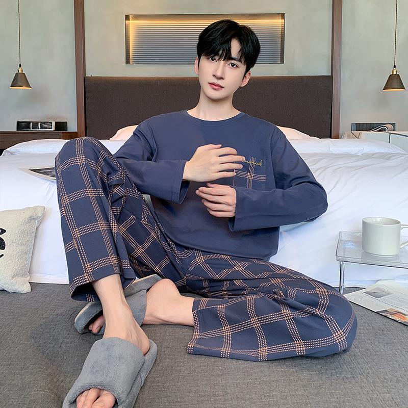 Пижамный комплект для мужчин в полоску размера плюс 5XL 6XL, весна-осень, хлопковая пижама для мальчиков, ночная рубашка с длинным рукавом, домашняя одежда, одежда для ношения до 120 кг