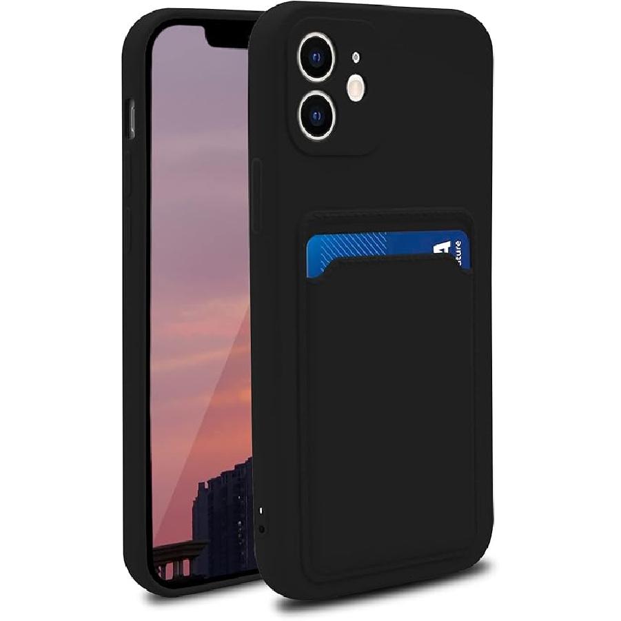 Silicone Phone Case with Card Holder & Camera Lens Protection (for iPhone 12 6.1 Inch) - Pink