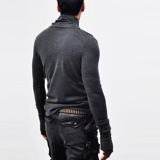 Spring Autumn Men Top Neck Protection High Collar Slim Fit Stretchy Pleated Long Sleeves Pullover