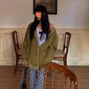 Retro Argyle Jackets Women Pleated Single Breasted Coat Leisure Ulzzang Elegant Outwear Trendy Loose Simple Clothes Fit Chic Ins