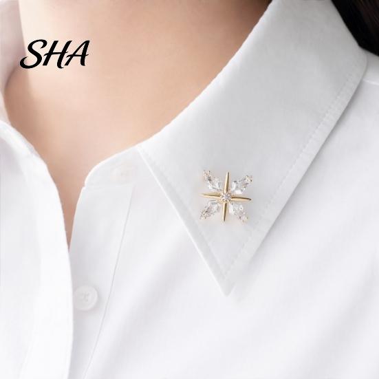 Brooch with Invisible Safety Pin Buckle, Star Shape Lapel Cubic Durable Jewelry Accessory Zirconia Rhinestone Accent, for Suits Shirts Wedding Formal