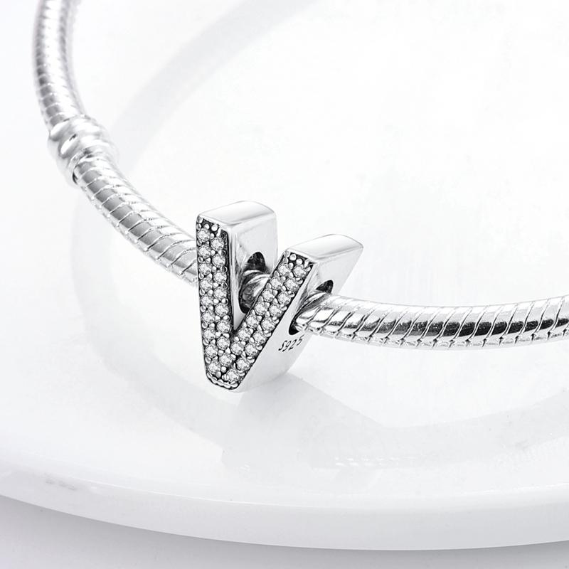 Original A-Z Alphabet Charms Bead 925 Silver 26 Letters CZ Zircon Heart Love Charm Fit Bracelet Bangle Jewelry Making