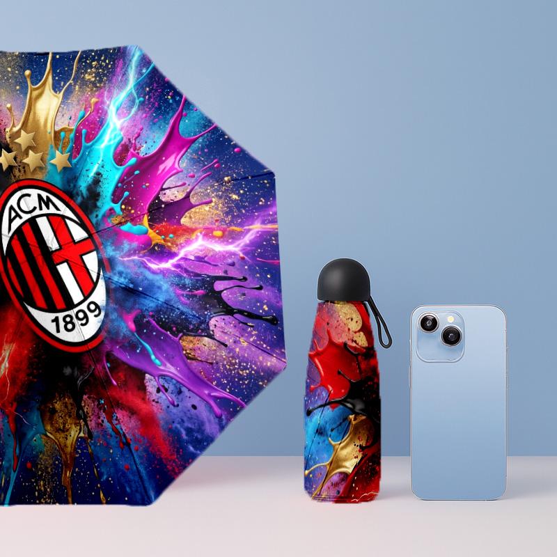 AC Milan Рисунок Печатный Мини 5 Сложений 8 Спиц Компактный Зонт Ветрозащитный Водонепроницаемый Легкий Портативный Складной