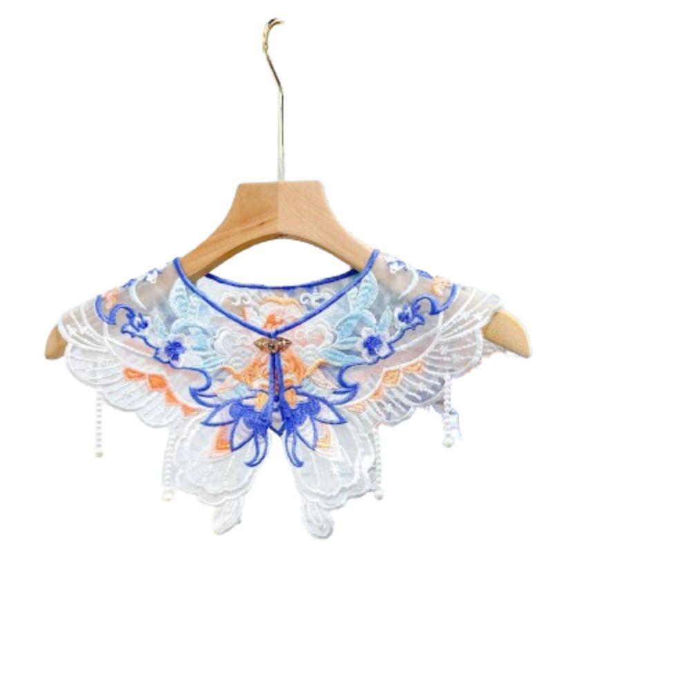 Floral Embroidery Hanfu Fake Collar Colorful Chinese Style Lace Fake Collar Pearl Detachable Decoration Shirt Collar