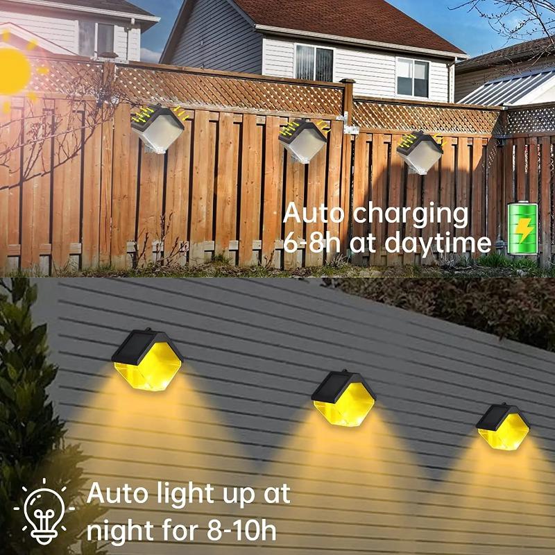 Solar Fence Lights Warm/RGB Color Changing Solar Wall Light Outdoor Waterproof LED Solar Decorative Lighting for Step Backyard
