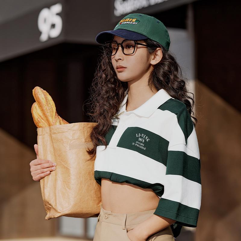 Li-Ning Выходные молодежные повседневные удобные полосатые рубашки поло унисекс рубашки поло ретро-зеленый APLU235-5