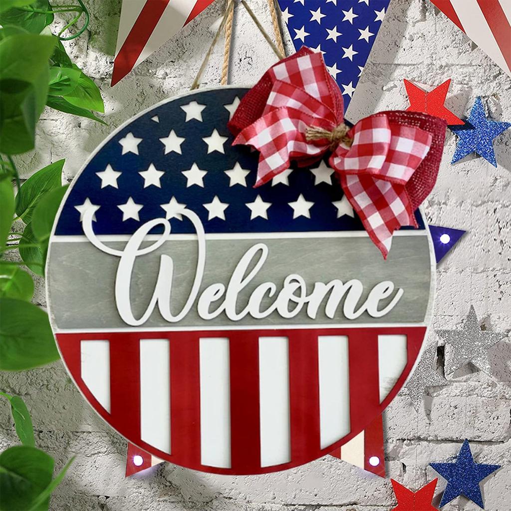 Деревянный знак приветствия на двери, висящий на двери, День независимости, праздничное украшение для дома, сладкий