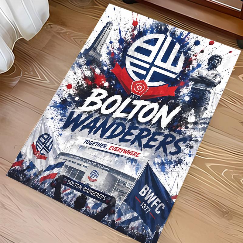 1pc Bolton Wanderers FC LOGO Print Area Rug - Soft,Washable Non-Slip Indoor Mat for Office Chairs,Living Room,Home Office Decorative Rug