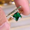 Elegant Princess Cut Green Zircon Wedding Ring Set for Women Gold Color Engagement Ring Wedding Jewelry