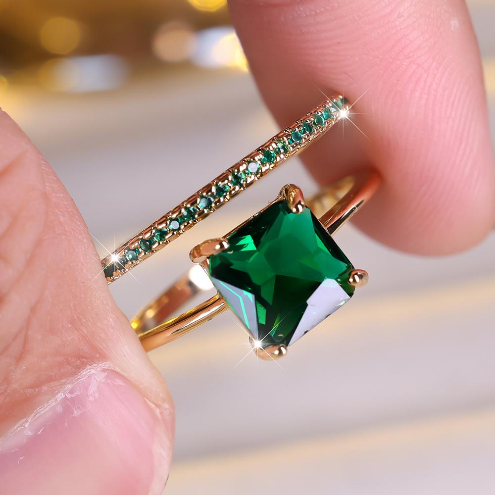 Элегантный комплект обручальных колец с зеленым цирконием принцессы для женщин, обручальное кольцо золотого цвета, свадебные украшения