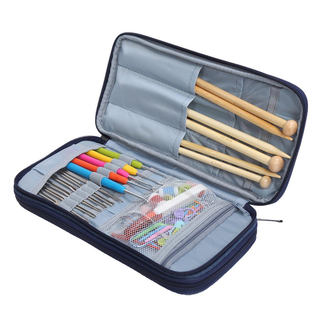 Knitting Kit Ergonomic Design Portable Bamboo Stick Needle with Storage Bag for DIY Enthusiast