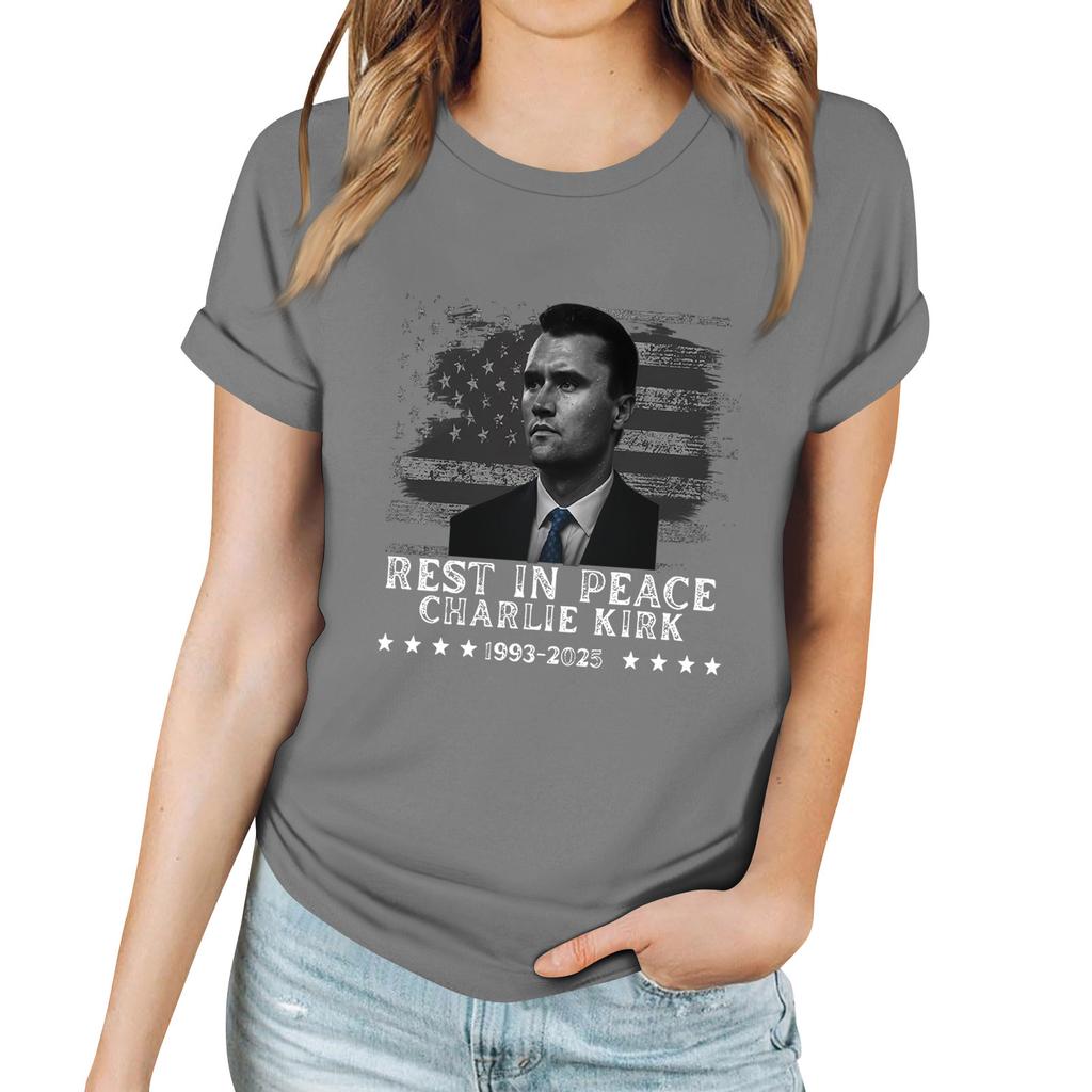 Women's Casual Printed T-Shirt Round Neck Pullover Short Sleeve Top