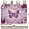 2D Whimsical Purple Butterfly Birthday Backdrop with Flowers Photo Booth Banner