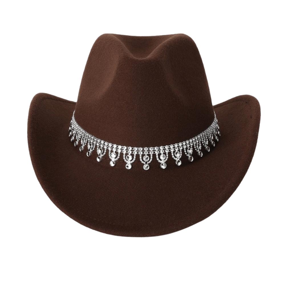Sparkling Felt Fedora Hat Rhinestone Decoration Top Hat Classic Western Cowboy Hat Outdoor Riding