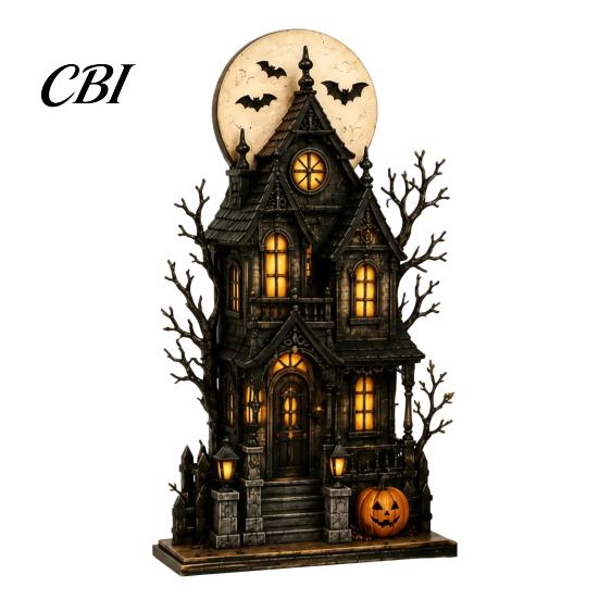 Vintage Haunted House Tiered Tray Decor Farmhouse Halloween Wooden Tabletop Decorations, Table Topper Signs, Spooky Decorative Storage Accessories