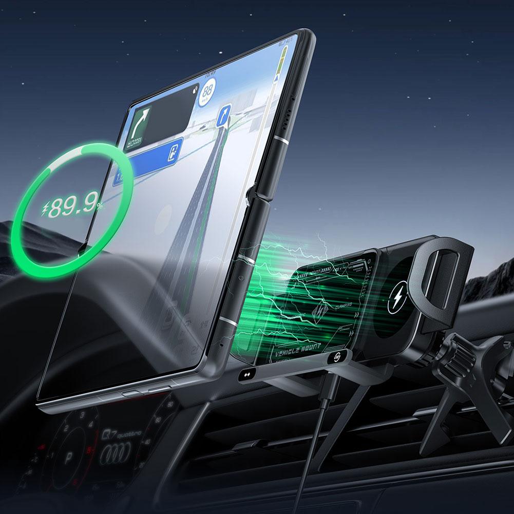 Car Wireless Charger One-Touch Rotatable Car Vent Phone Holder Fast Charging Cell Phone Holder for Smartphone/Pad/Foldable Phone