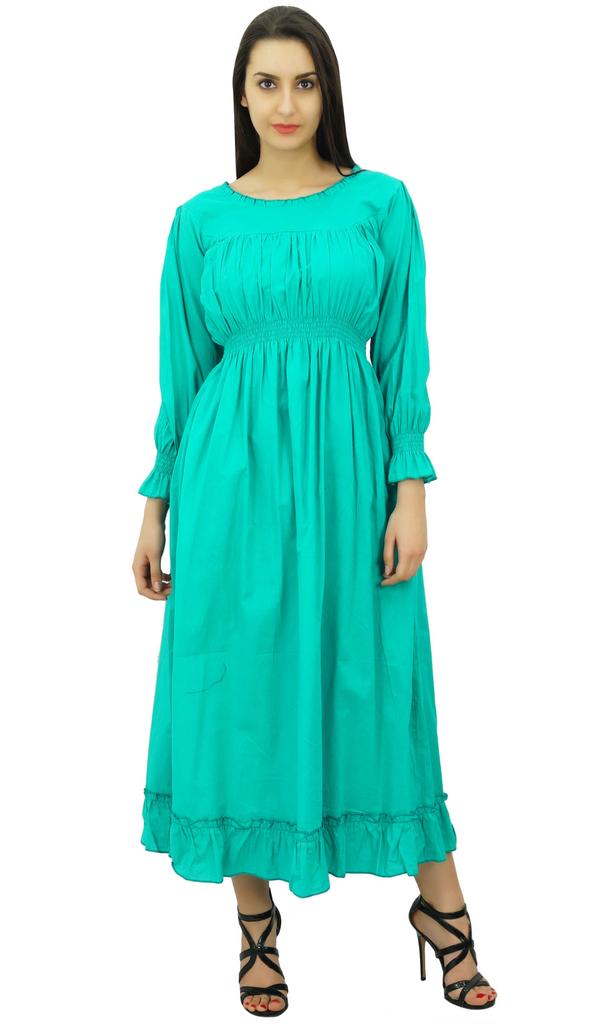 Bimba Women's Cotton Smocked Waist Long Casual Maxi Dress