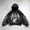 Ретро Готический Графический Принт Хип-Хоп Худи для Мужчин Y2k Гранж Панк Повседневный Свободный Пуловер Женский Уличный Свитшот Худи