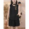 Women's Summer Linen Slimming Two-Piece Set: Sleeveless Sport Shirt & Shorts