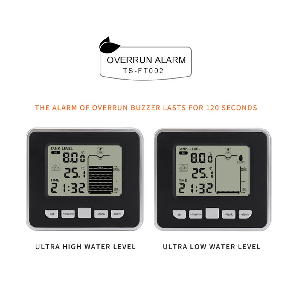 1 шт. Ультразвуковой беспроводной измеритель уровня жидкости в резервуаре для воды с датчиком температуры, монитор уровня, дисплей времени, индикатор низкого заряда батареи, сигнализация