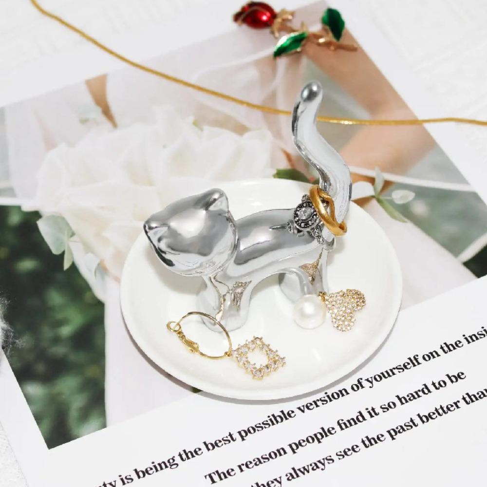 Ceramic Cat Ring Holder Jewelry Display Ring Display Utensils Room Decor Miniature