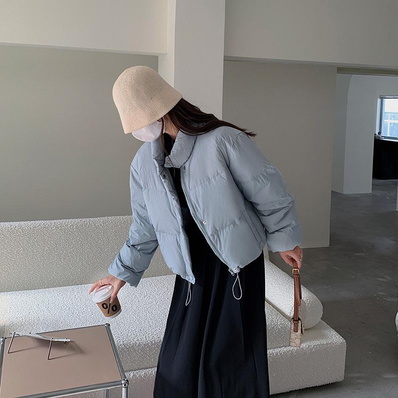 Зимняя короткая хлопковая куртка женская большого размера модная темпераментная воротник однотонная куртка