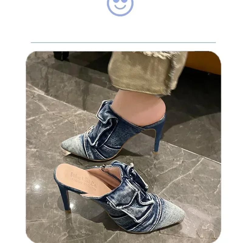 Модные женские джинсовые босоножки на танкетке, повседневные туфли на платформе с открытым носком, удобные туфли на высоком каблуке с пряжкой, женские туфли, тапочки, женские мюли