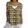 Women's Fashion Casual Knit Sweater Button-Up Christmas Print Cardigan Jacket