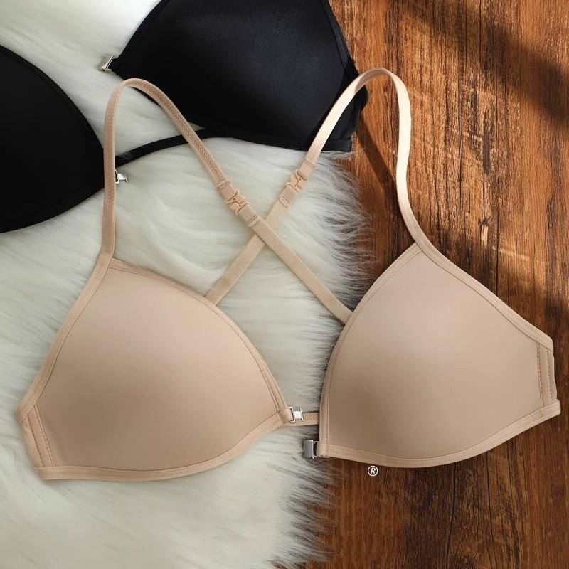 Allofme Женское французское нижнее белье с треугольными чашками Бесшовное и беспроводное нижнее белье Красивый бюстгальтер сзади