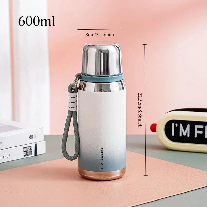 600ml/800ml Vacuum Insulated Bottle Portable 316 Stainless Steel Water Bottle Gradient Color Outdoor Leak-proof Gift Thermo Cup