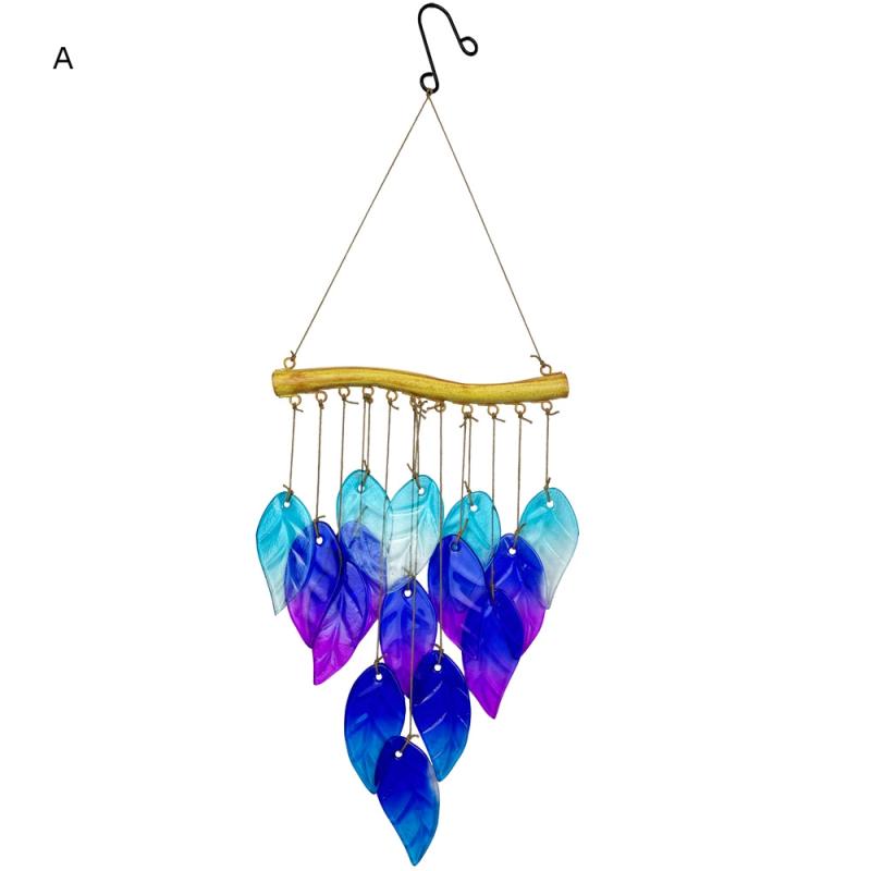 Iron Wind Chimes With Colored Glass For Garden Fish Leaf Design Outdoor Decor Hanging Ornament