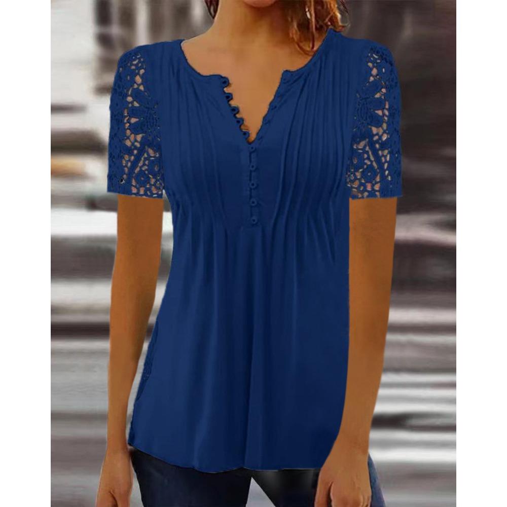 JPNTKY Женская мода Повседневные летние блузки и рубашки с коротким рукавом и V-образным вырезом