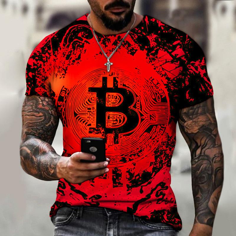 Летняя мужская футболка большого размера с коротким рукавом B Bitcoin с 3D принтом