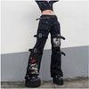 E-girl Gothic Black Cargo Pants Capri Women Low Waist Jeans Long Trousers Y2K Grunge Vintage Hip Hop Punk Harajuku Streetwear