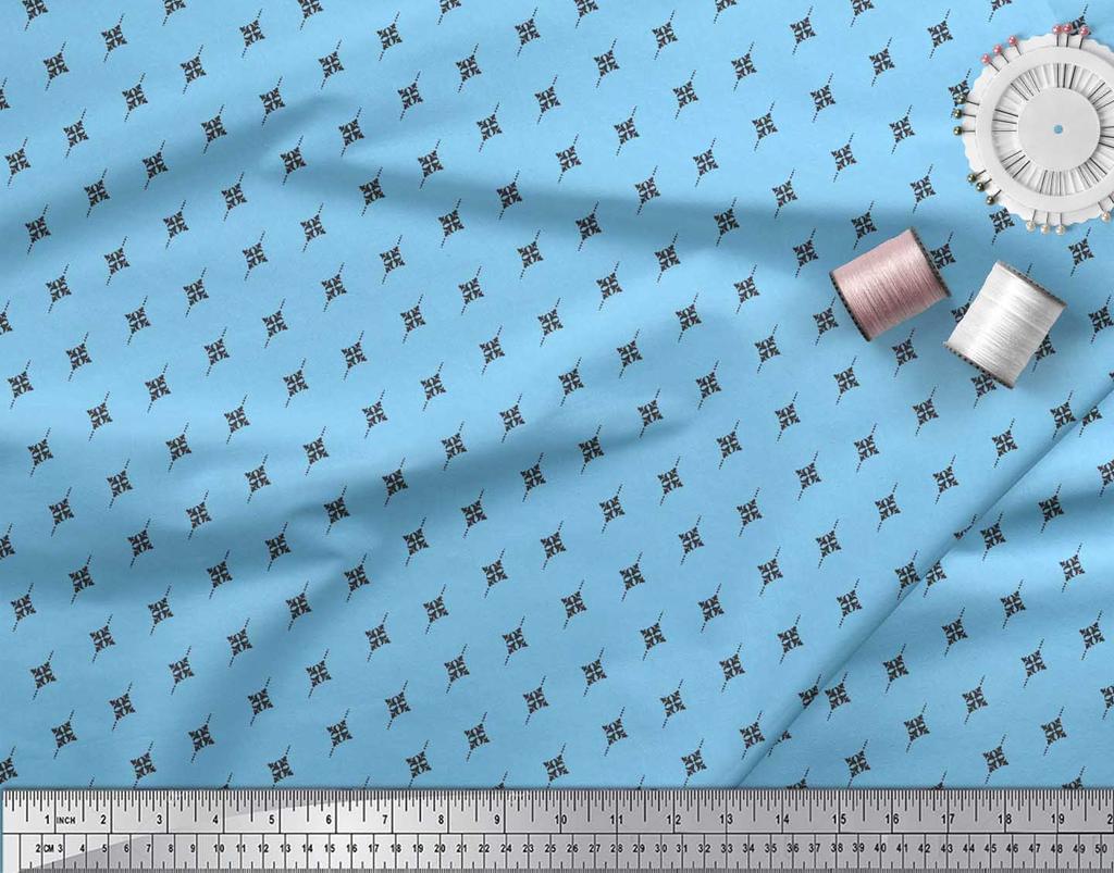 Soimoi Japan Crepe Satin Fabric Dot & Black Small Motif Shirting Decor Fabric Printed Metre 42 Inch