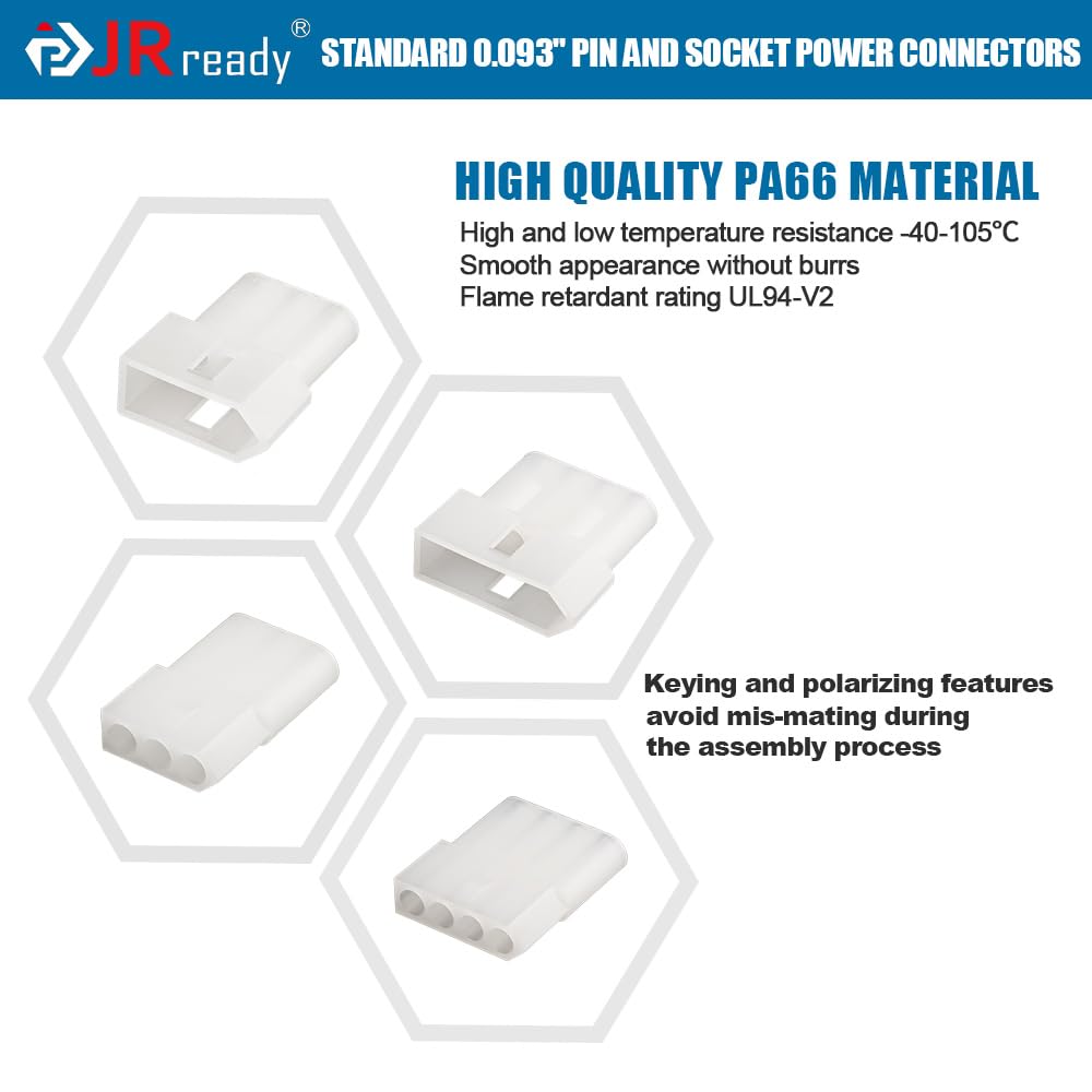 JRready ST6416 Standard.093 Pin And Socket Connectors 3 Circuits (6 Matched Sets), 14-20 AWG, Compatible With Molex Standard.093 3 Pin Male& Female