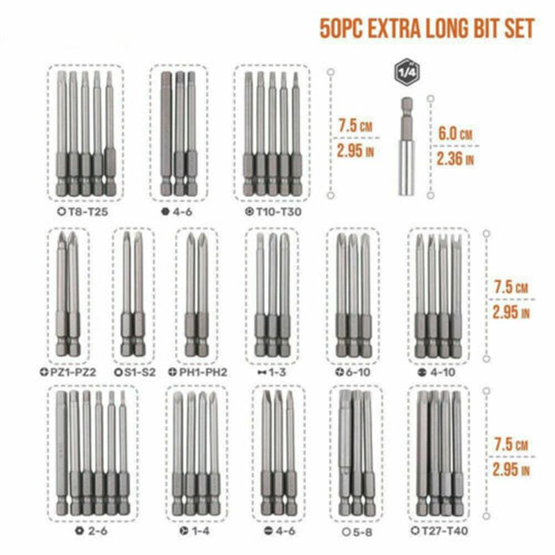 50 шт., удлиненные безопасные сверла, портативные шестигранные плоские отвертки со звездой, набор бит с прочной коробкой