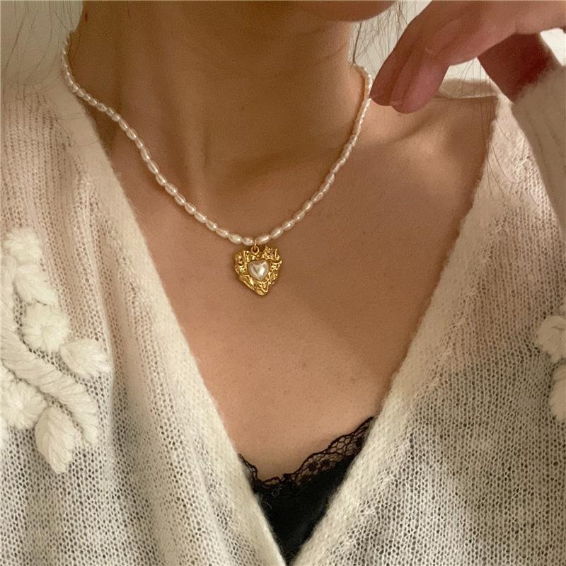 Романтичный Складка Сердце Любви Натуральный Пресноводный Жемчуг 14K Золотое Покрытие Женский Кулон-Ожерелье Не Тускнеет Свадебные Подарки