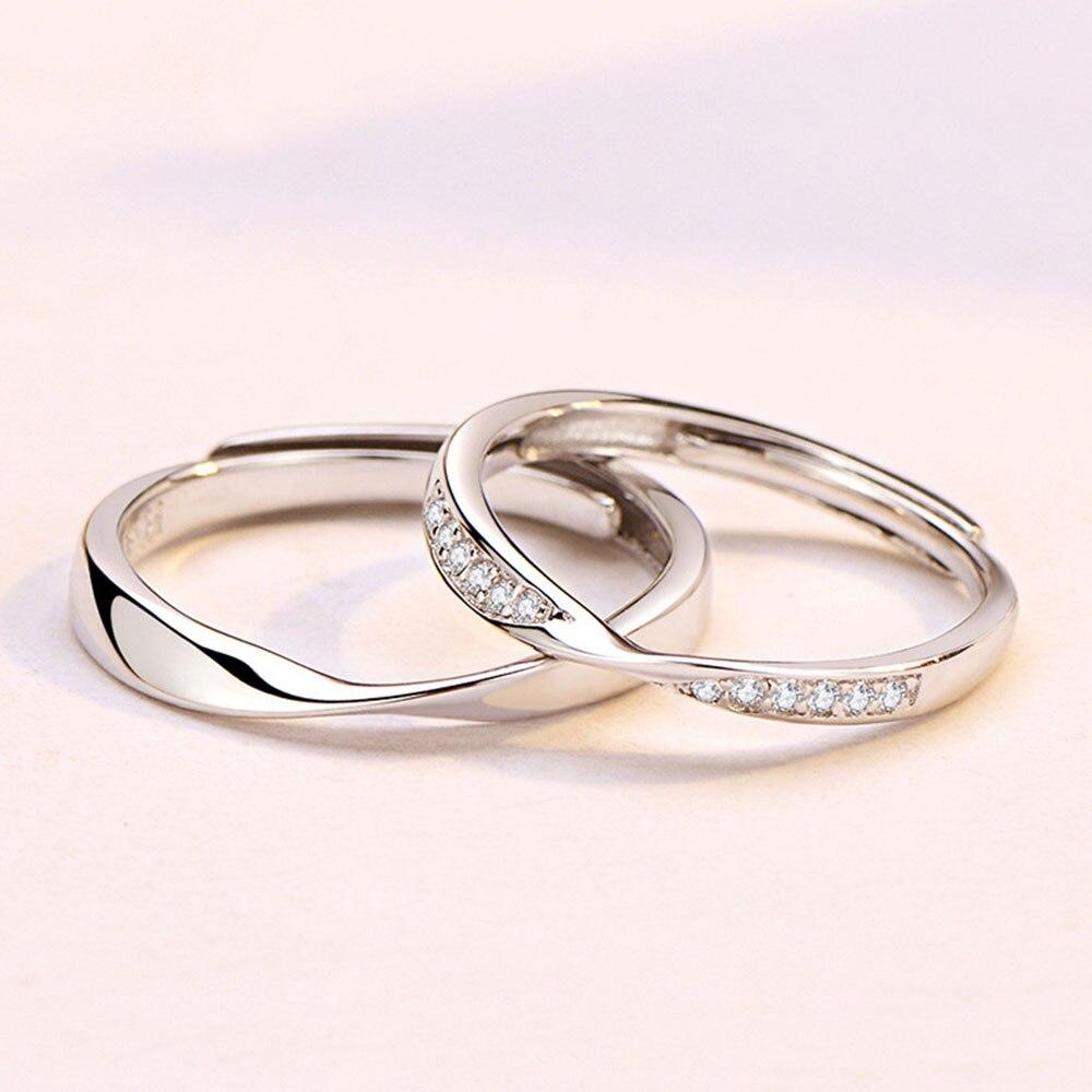 New S925 Sterling Silver Couples Ring Lozenge Micro-set Gem Jewelry Adjustable Pair Lovers Rings Festival Birthday Gift