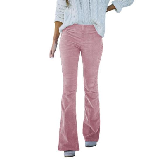 Women Flared Pants Elastic High Waist Solid Color Casual Trousers with Pockets Autumn Winter Long Pants