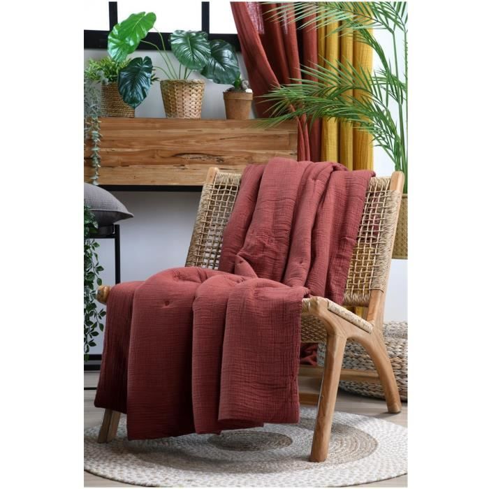 Plaid - TERRACOTTA - 125 x 150 cm - Gaze de coton - Doux - Idéal pour cocooning